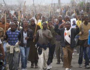 Marikana, South Africa. September 5, 2012. Striking Lonmin miners. Photo Greg Marinovich