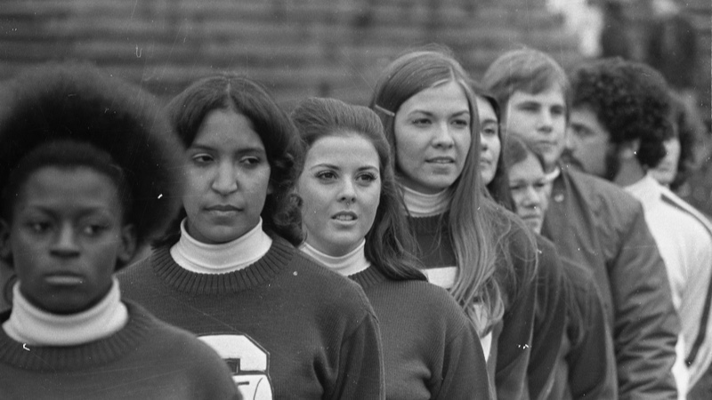 MSU Cheerleaders ( 1972). Michigan State University cheerleaders at the MSU vs Northwestern football game on November 25, 1972.