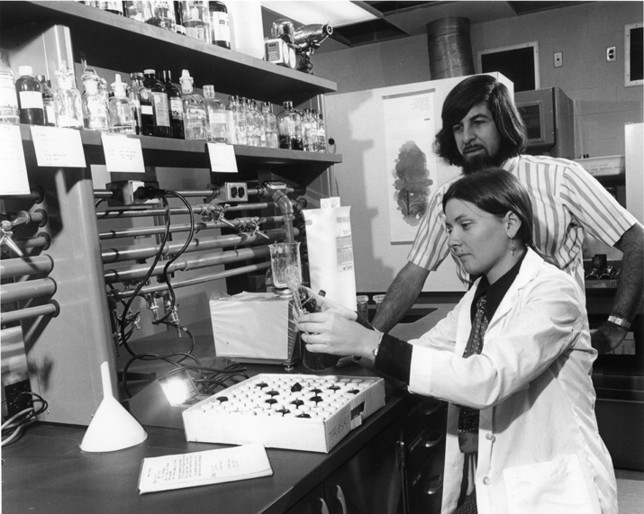 James Trosko in his lab with a student.