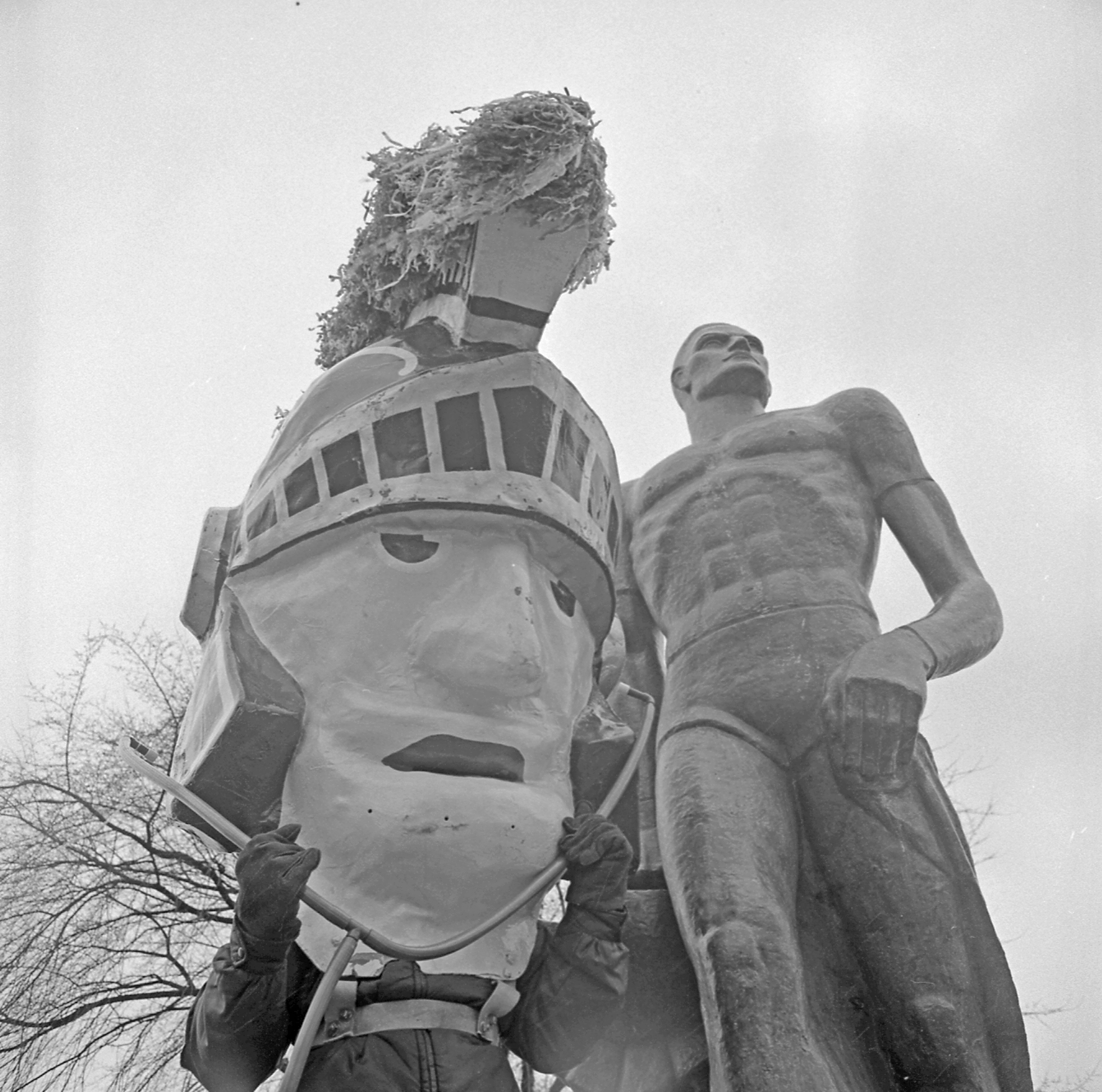 Sparty Statue and Sparty paper mache head mascot, 1974
