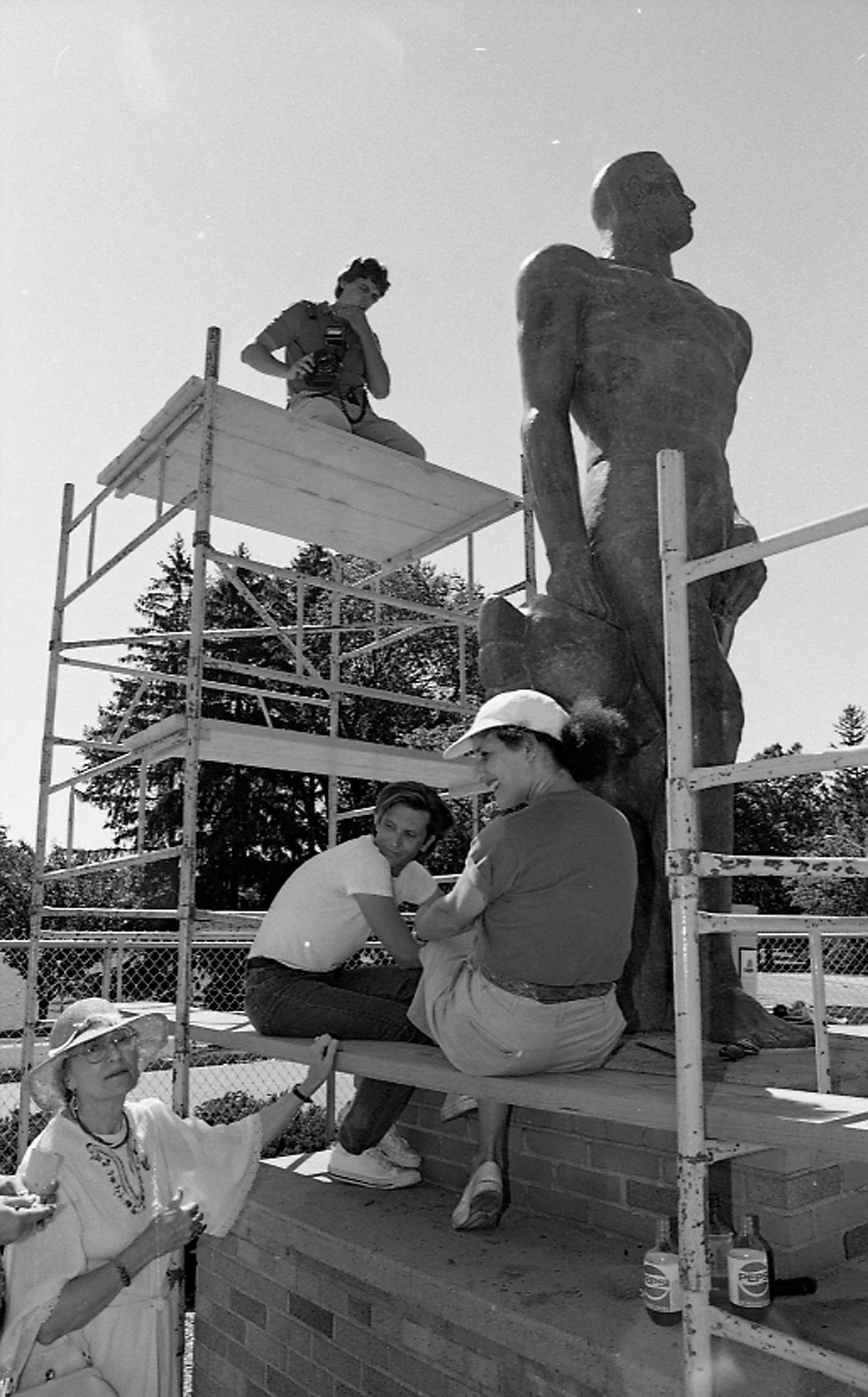 Scaffolding around the Spartan statue, 1988