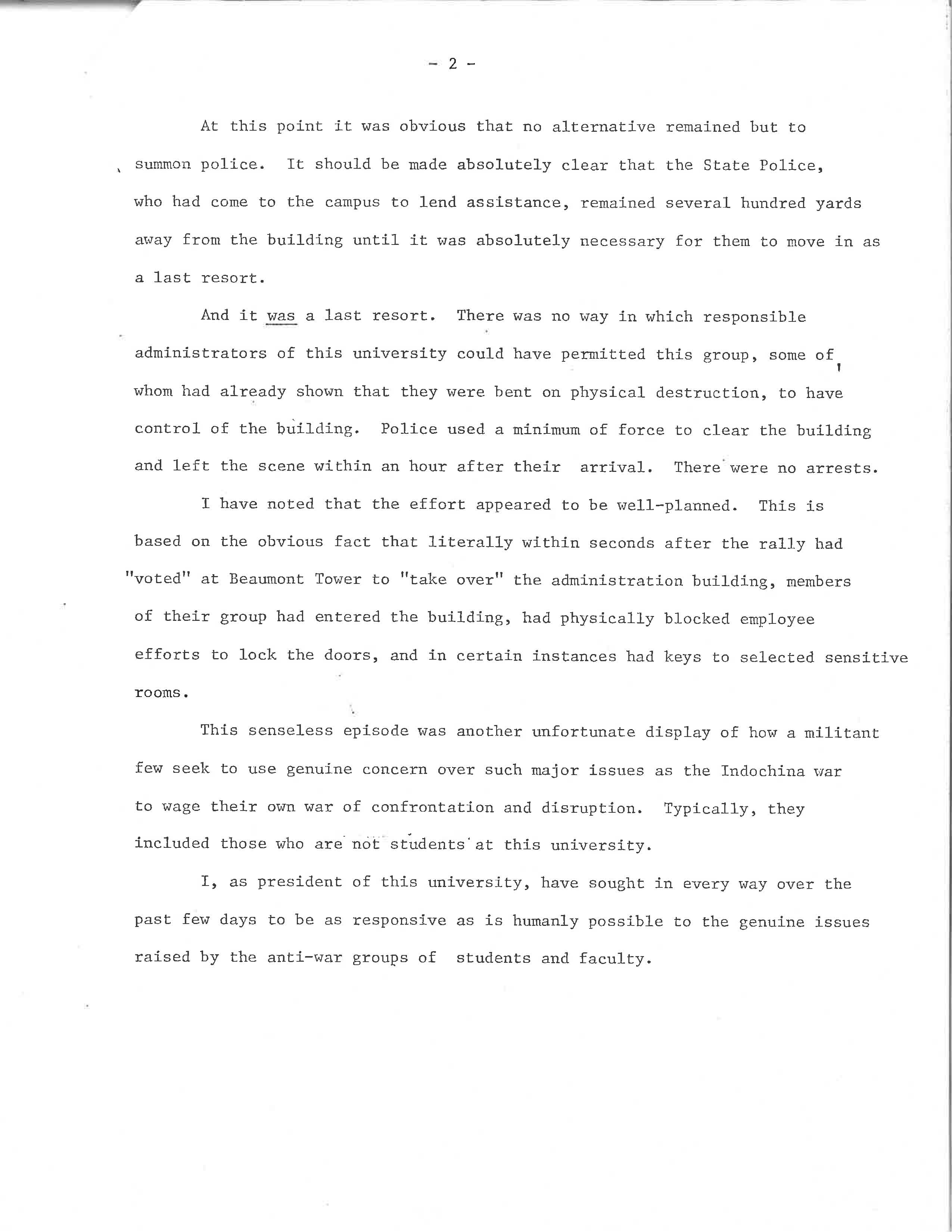 President Wharton Statement, Page 2