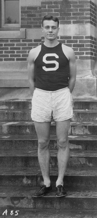 Unidentified MSC basketball player with S, circa 1930s