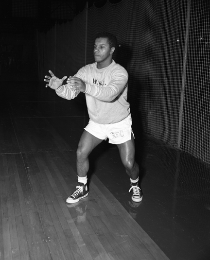 Basketball Player Rickey Ayala Doing Practice Drills, 1952