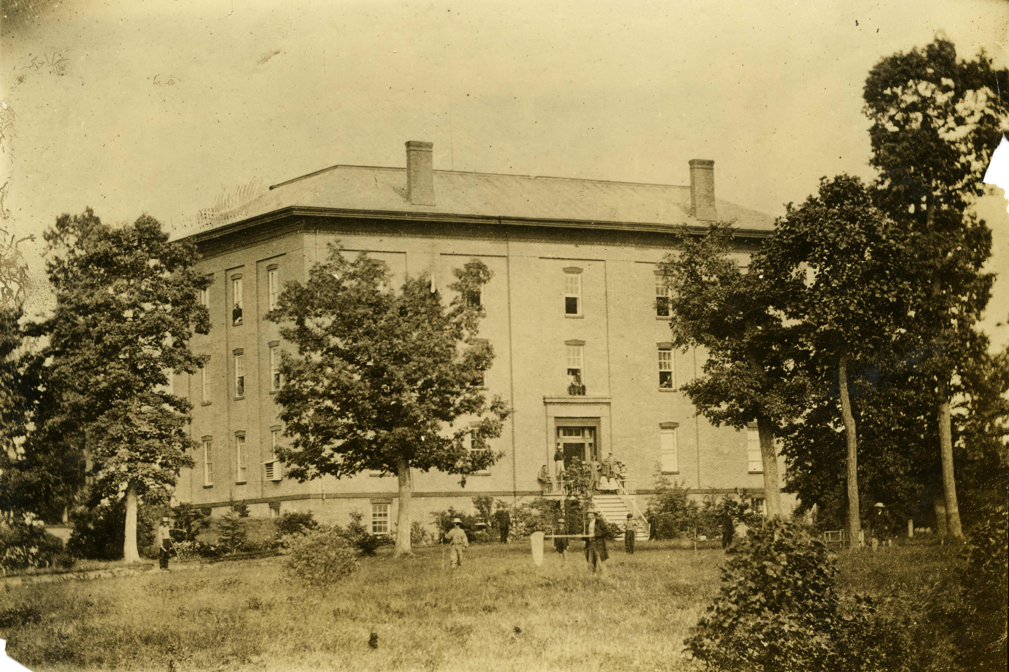 College Hall with students, undated
