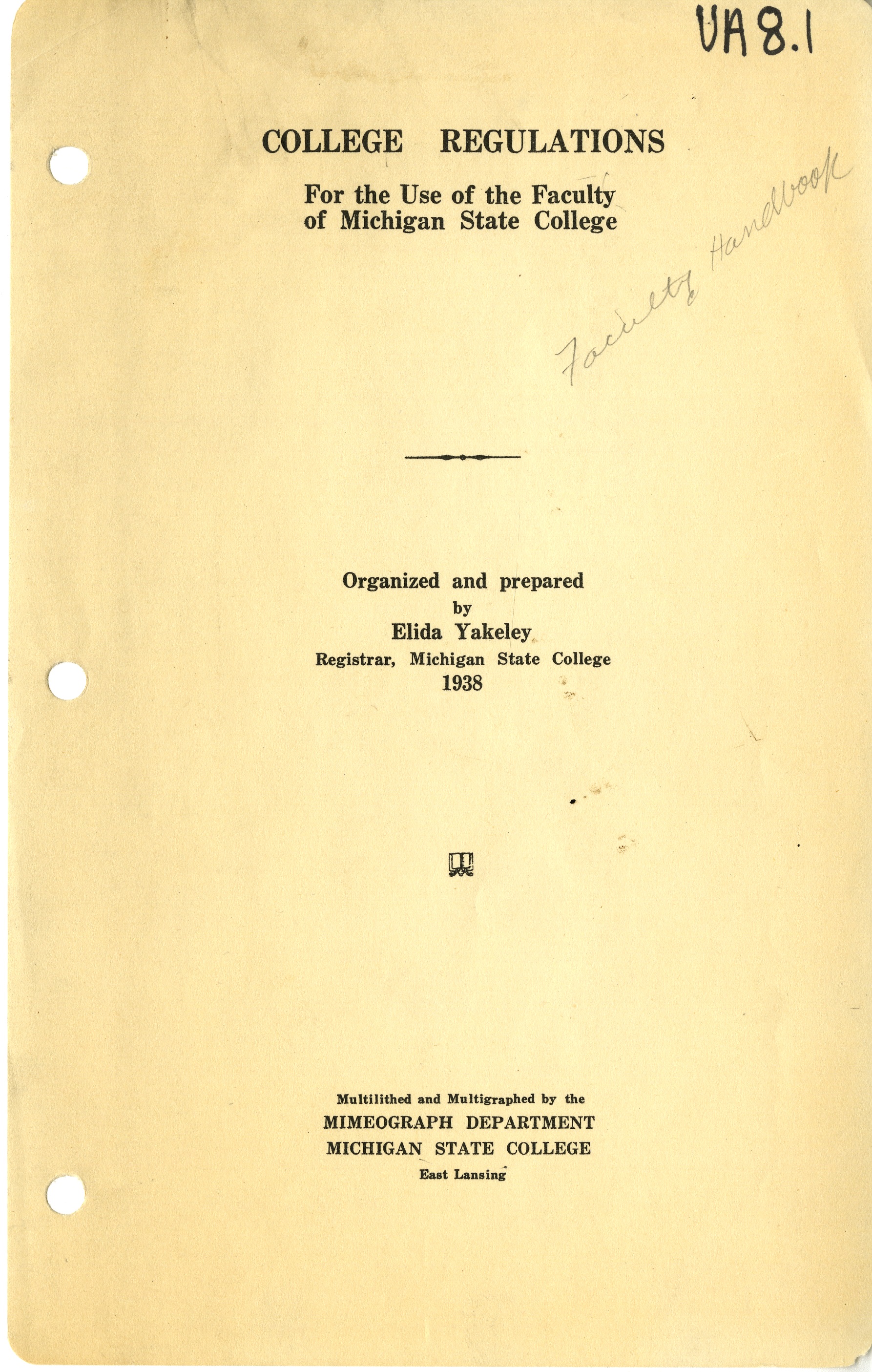 Faculty Handbook, 1938