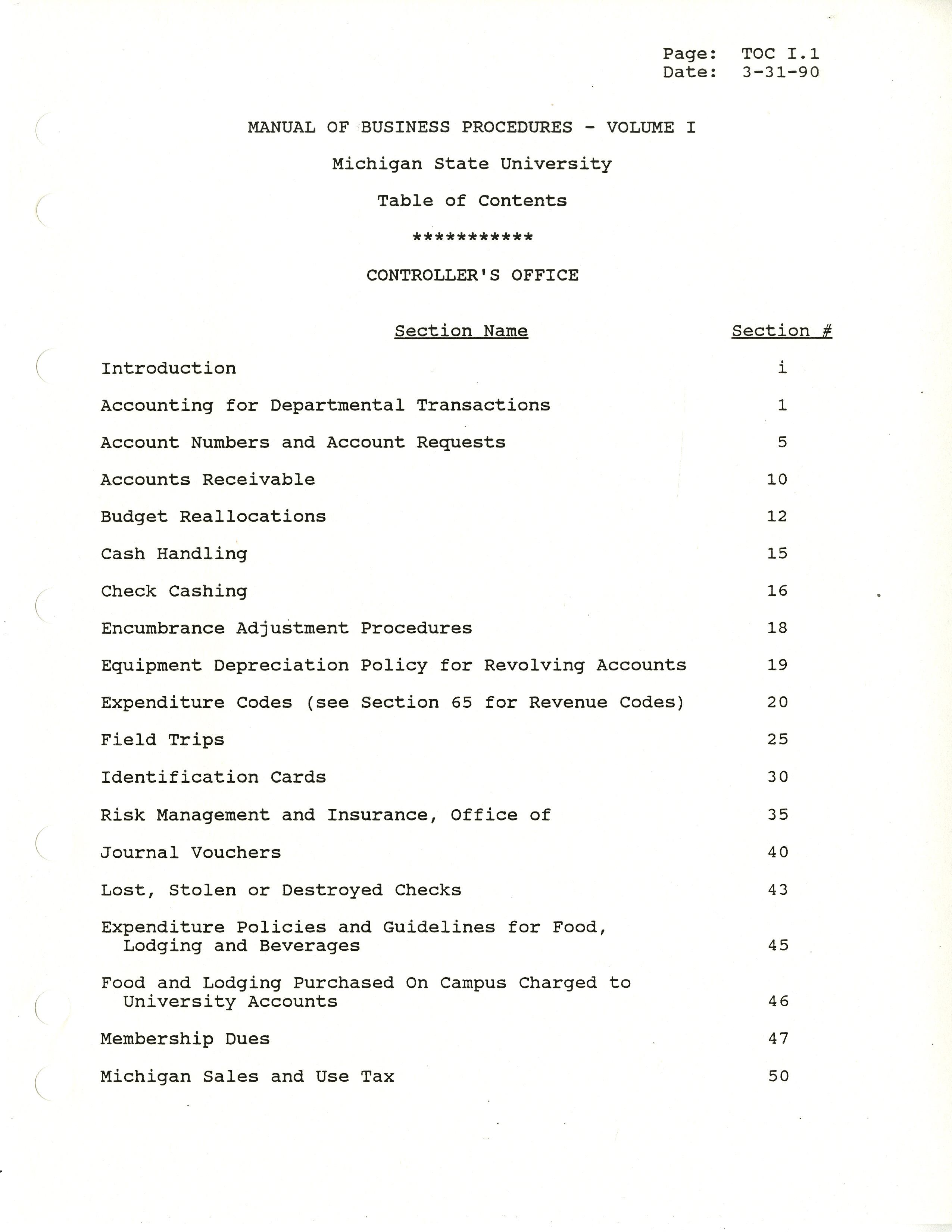 MSU Manual of Business Procedures, 1990