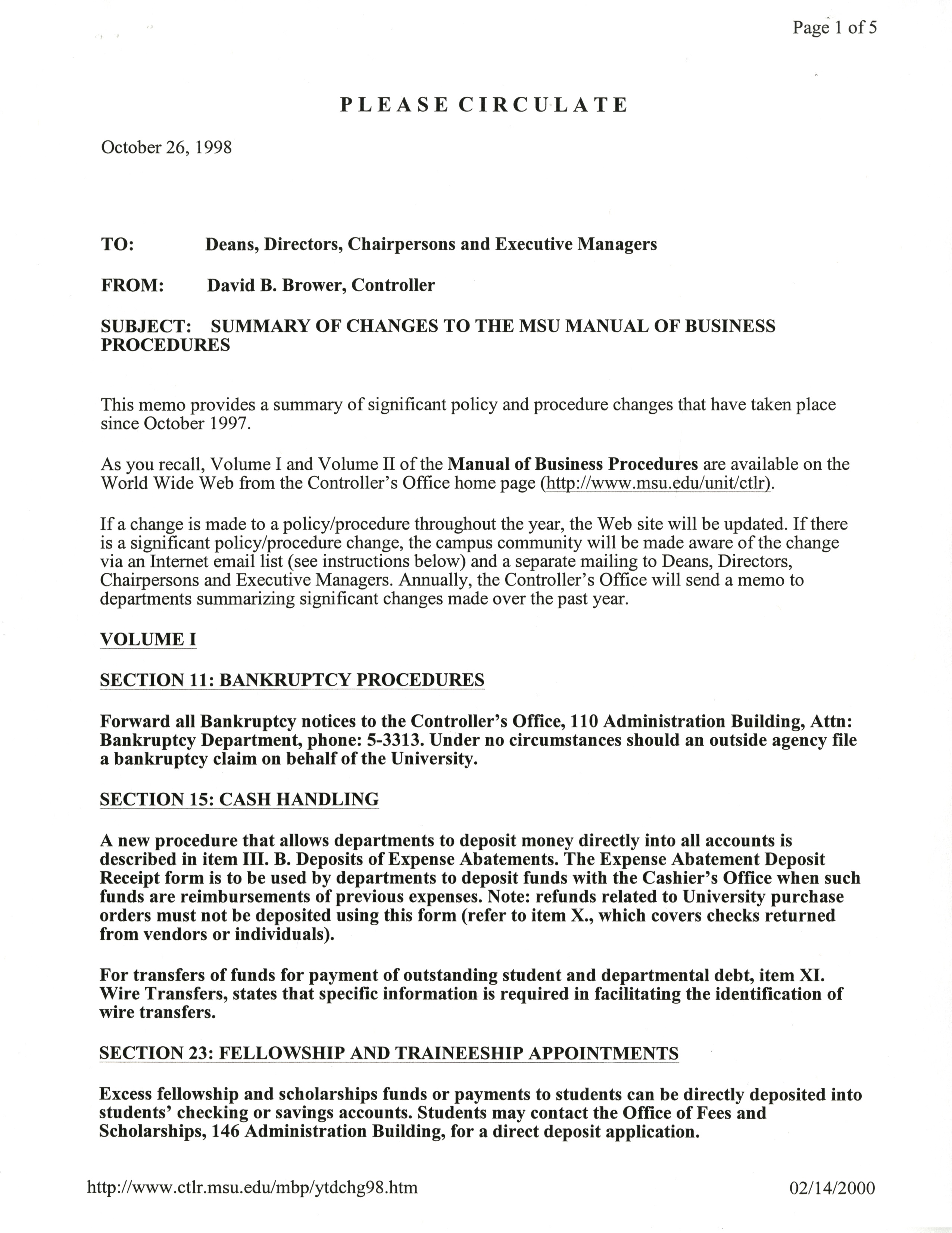 MSU Manual of Business Procedures, 1998-1999