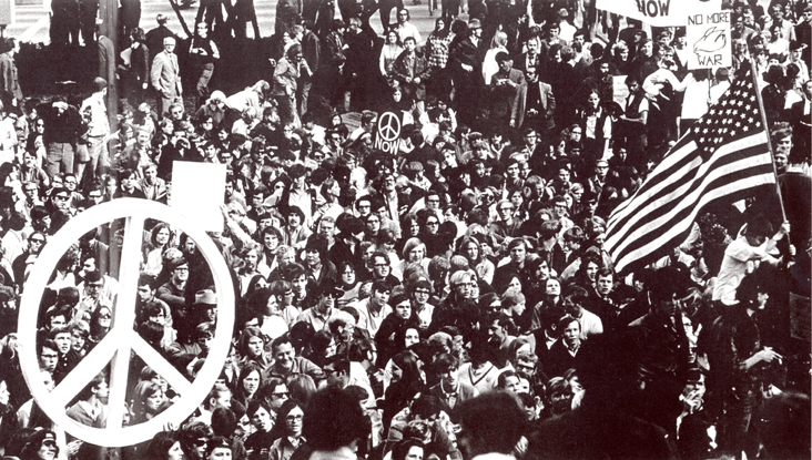 Students gather to protest the Vietnam War, October 15, 1969