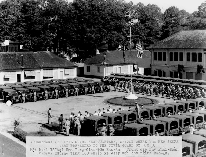 Jeeps are presented to the Civil Guard in Vietnam, 1957