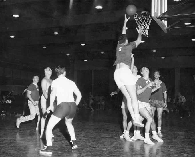 A men's intramural basketball game, 1958