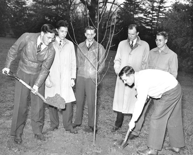 The Forestry Club plants a tree on Arbor Day, 1945