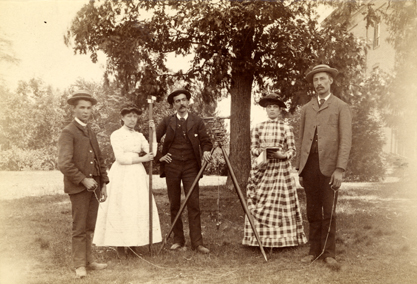 Students with surveying equipment, 1885