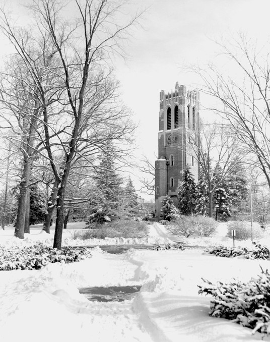 Beaumont Tower on a snowy day