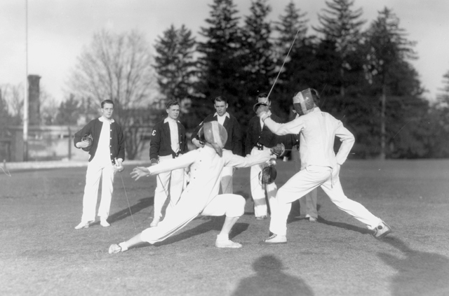Men's fencing team practice, March 6, 1936