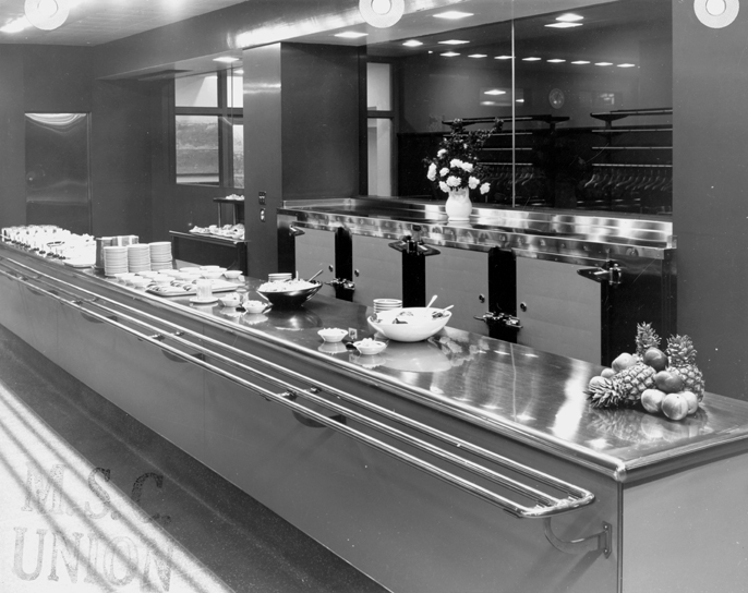 Serving line at the Union Building cafeteria, date unknown