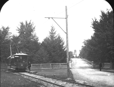 Street car at Beal entrance, date unknown