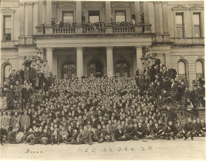 Victory rally at the state capitol after an MAC football game, 1912