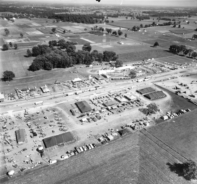 Aerial farm display view, 1955