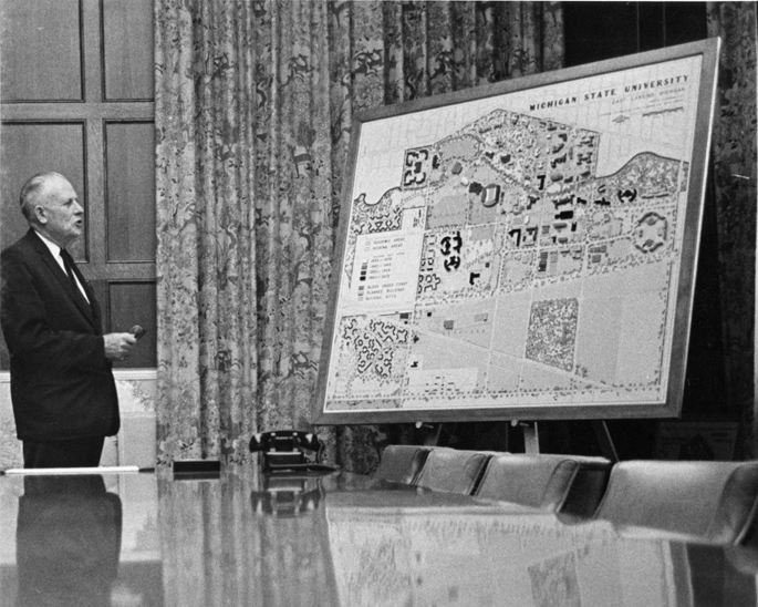 Hannah with campus map, 1964