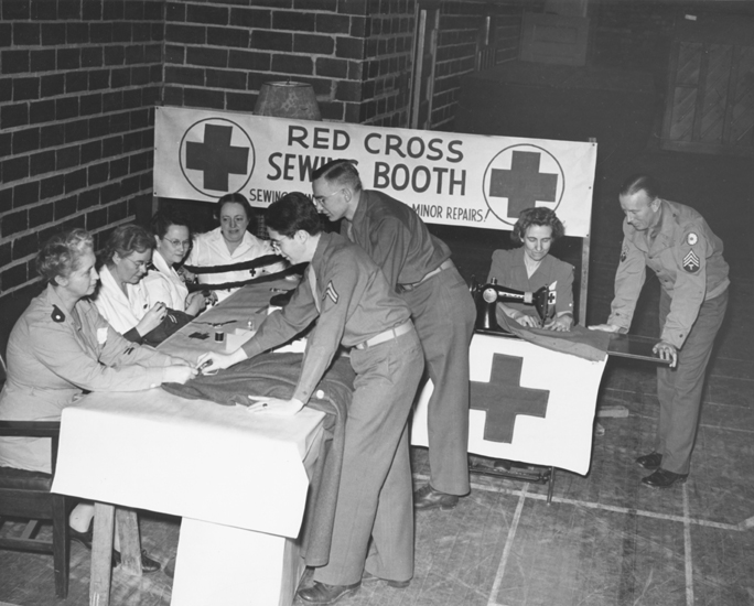 Red Cross sewing booth, ca. 1940