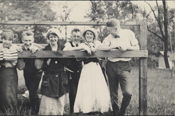 Six students pose for a picture, ca. 1910