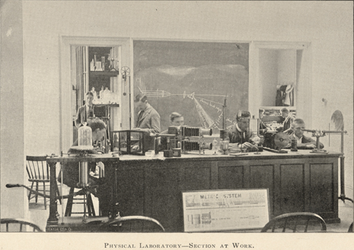 Students conduct experiments in the physical lab, date unknown