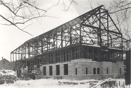 North view of Kedzie Hall construction, 1927