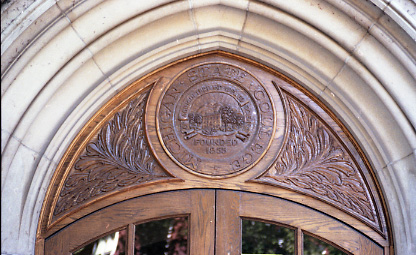Michigan State College Seal on façade of a building, undated