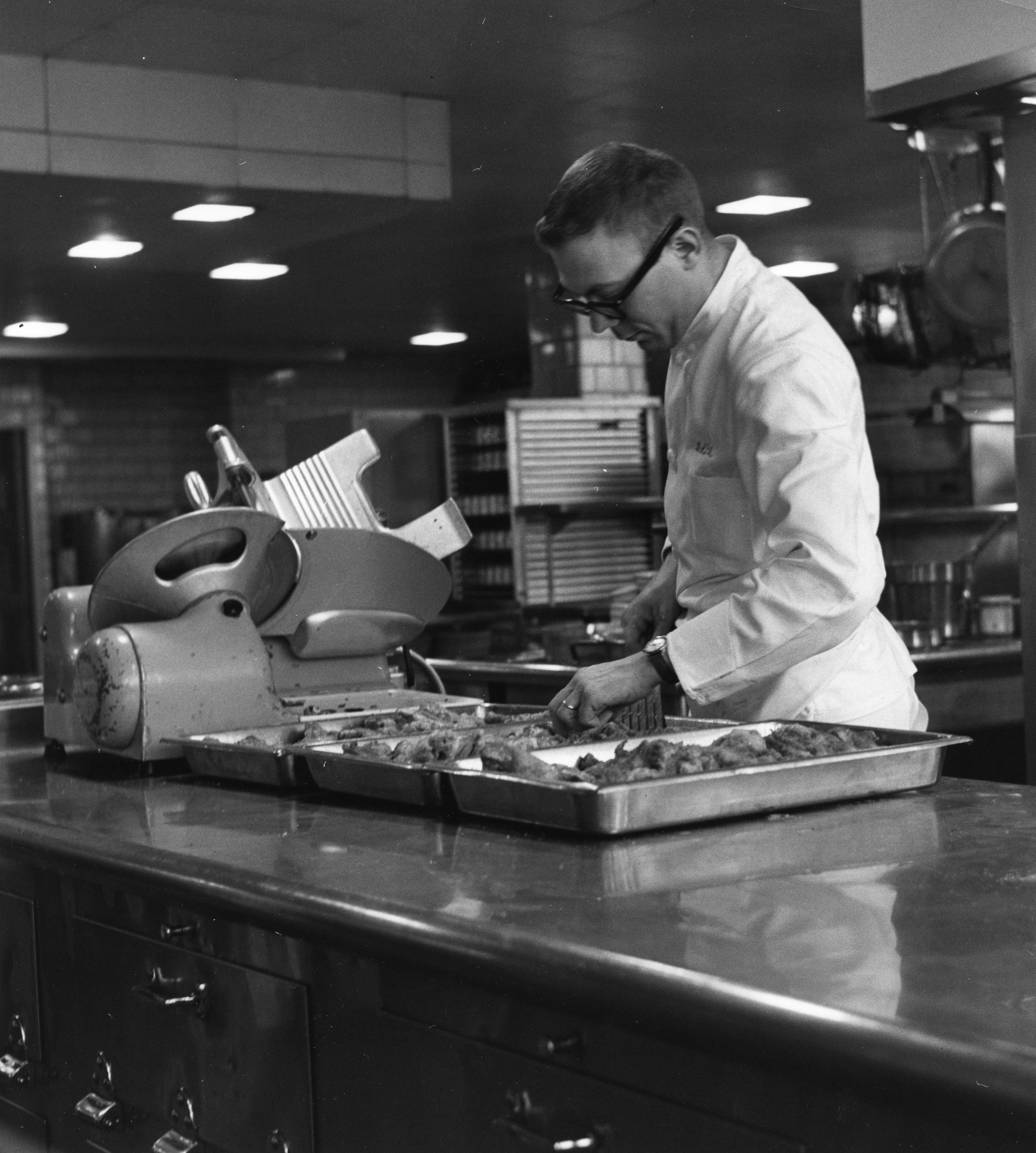 Worker at the Kellogg Center kitchen, 1959.