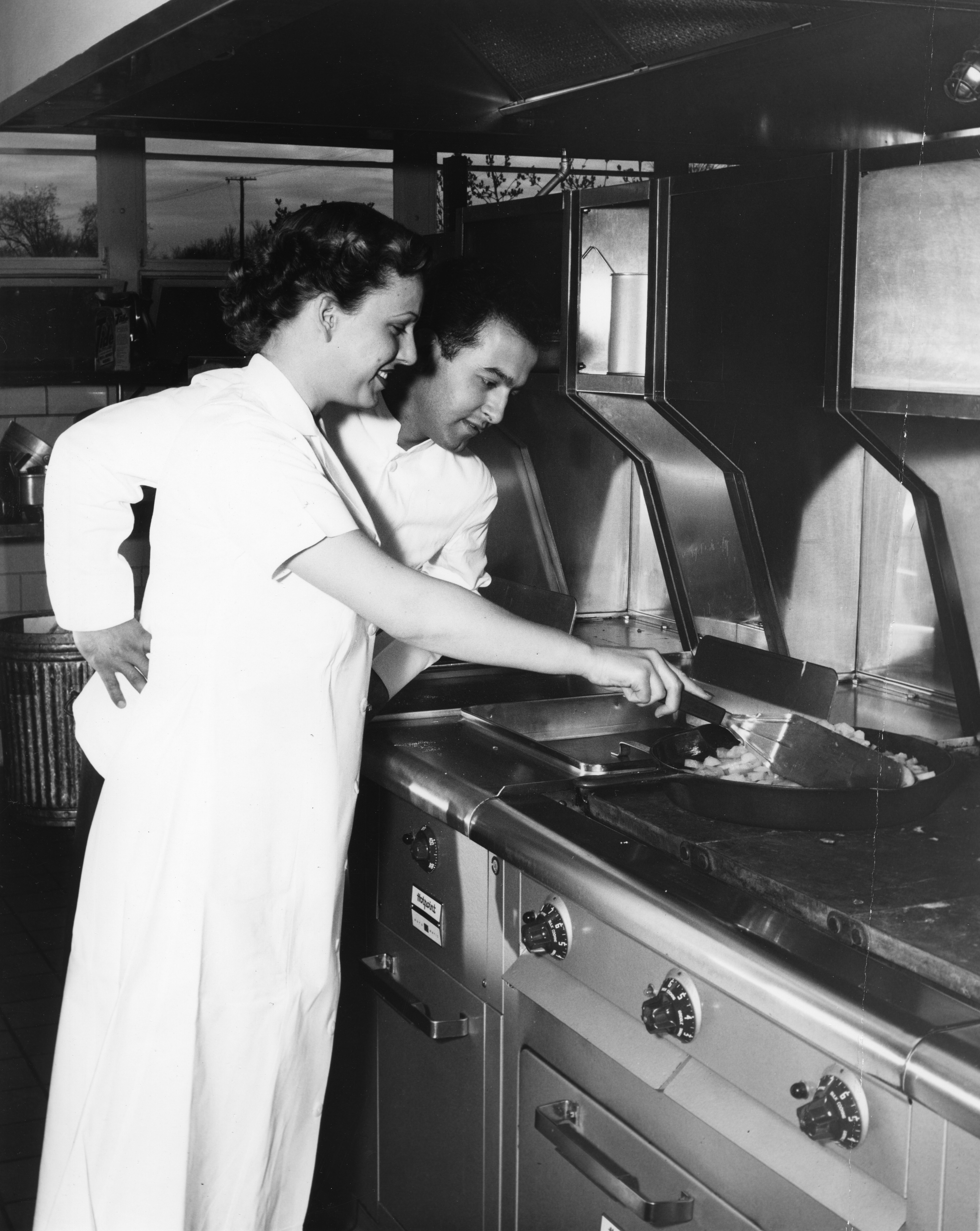 Cooking in the kitchen of the Kellogg Center, 1952