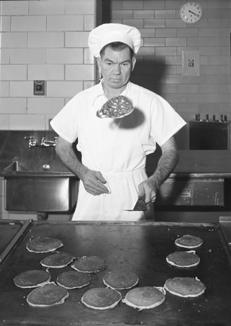 Preparing food in Brody Hall kitchen, 1954