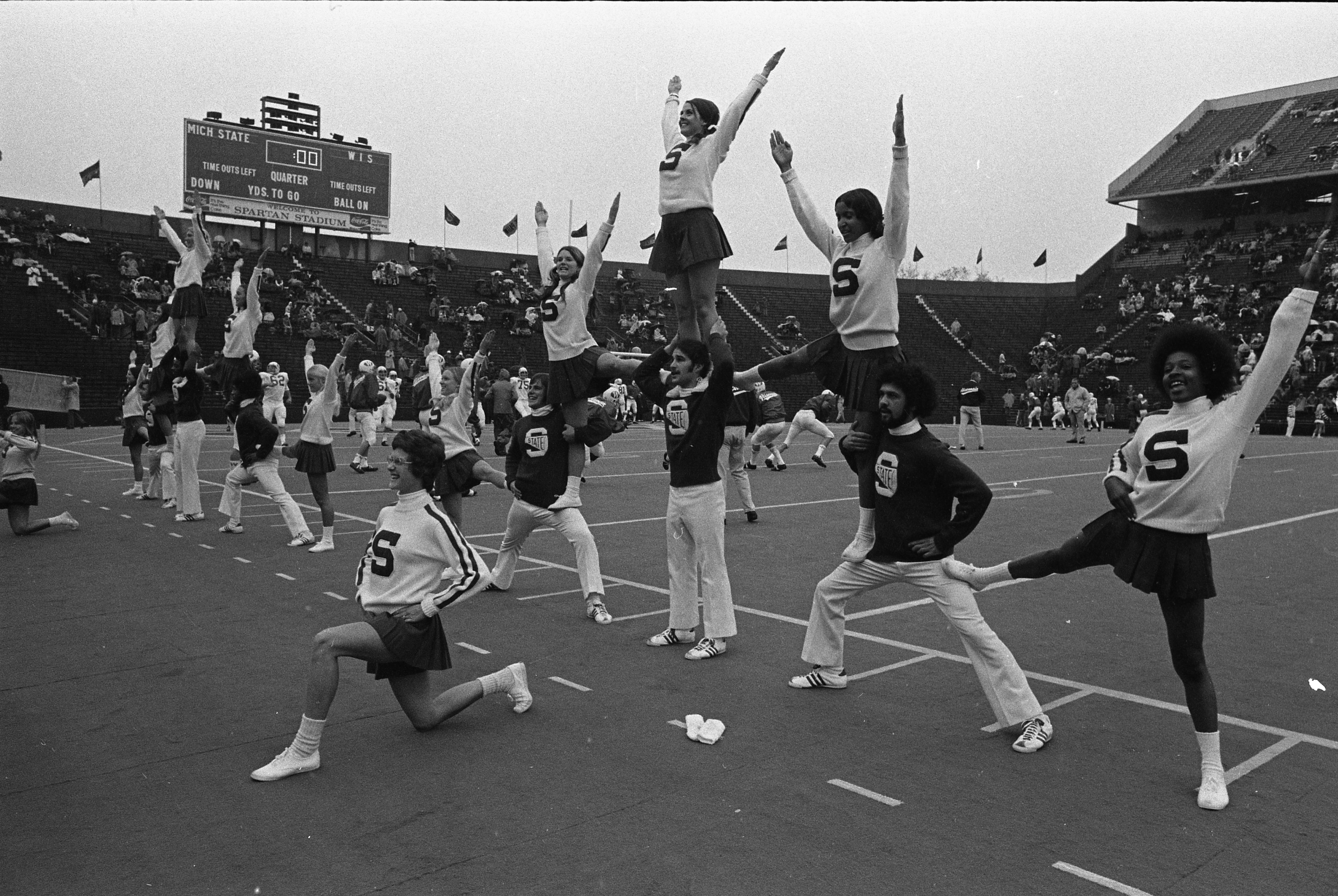 Cheerleaders at the MSU vs. Wisconsin football game, 1972