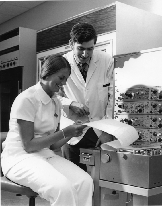 Howard Brody and unidentified nurse, c. 1974