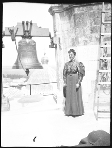 Woman next to a bell (Frank M. Benton papers), circa 1880s