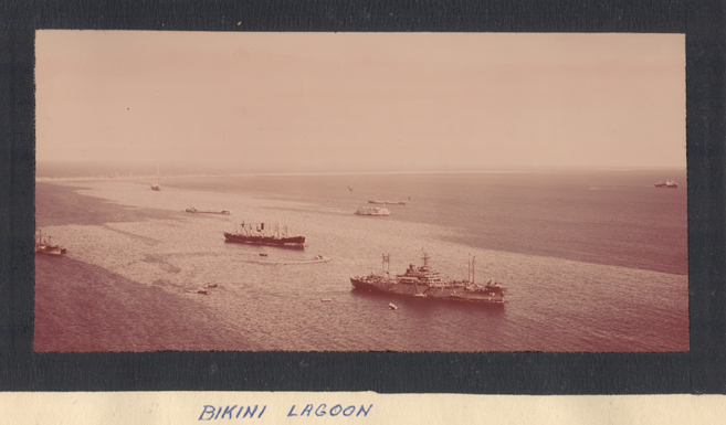 Bikini Lagoon with ships, 1945-1946