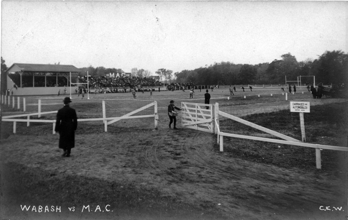 View of the M.A.C.-Wabash football game from the gate, 1909
