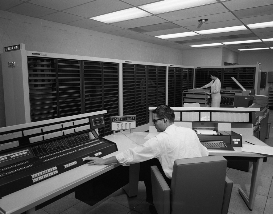 Man working at the Control Data 3600 computer