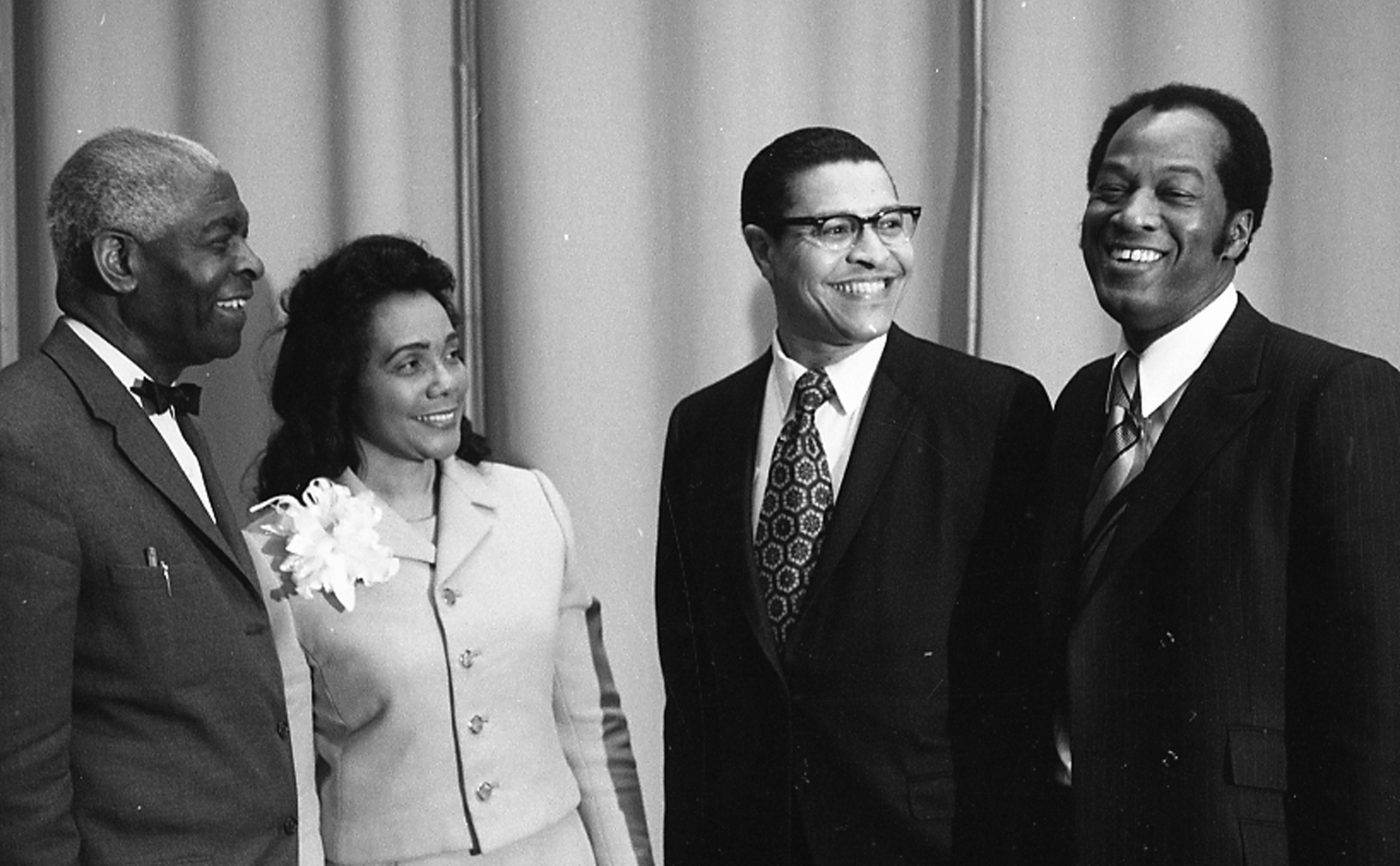 Group photo of Benjamin Mays, Coretta Scott King, Clifton Wharton, Jr., and Robert Green, April 1, 1971
