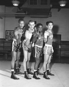 Boxers Herb Odom, Carol Trahan, John Butler, and Chocken Mackawa, 1955