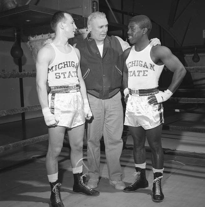 Boxing Coach John Brotzmann and Boxer John Horne, 1957
