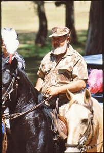 Eugene Terre\'Blanche, Afrikaner Weerstandsbeweging (AWB) leader,  on horseback during a right-wing rally in Klerksdorp in 1993.