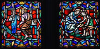 Calling of Matthew, left; Jesus in the carpentry shop, right