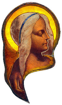 Woman's head, painted glass