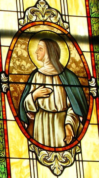 Sister Mary of the Divine Heart Window close-up photo by Dave Daniszewski