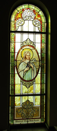 St. Therese Window as installed at St. Regis Catholic Church, Bloomfield Hills, MI
