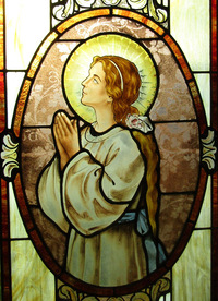 St. Maria Goretti Window close-up as installed at St. Regis Catholic Church, Bloomfield Hills, MI
